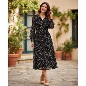 & Other Stories Textured Floral Dress Women's 6 Black/White Cottagecore